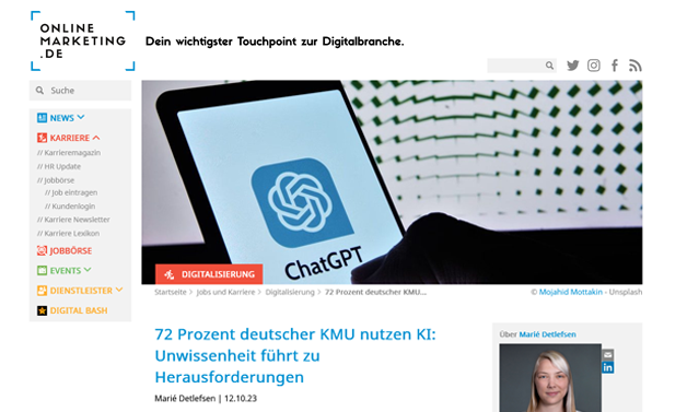 Das Bild für onlinemarketing.de: 72 Prozent der KMUs nutzen KI